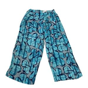 Zara Kids Blue Tropical Floral Wide Leg Pants Size 6